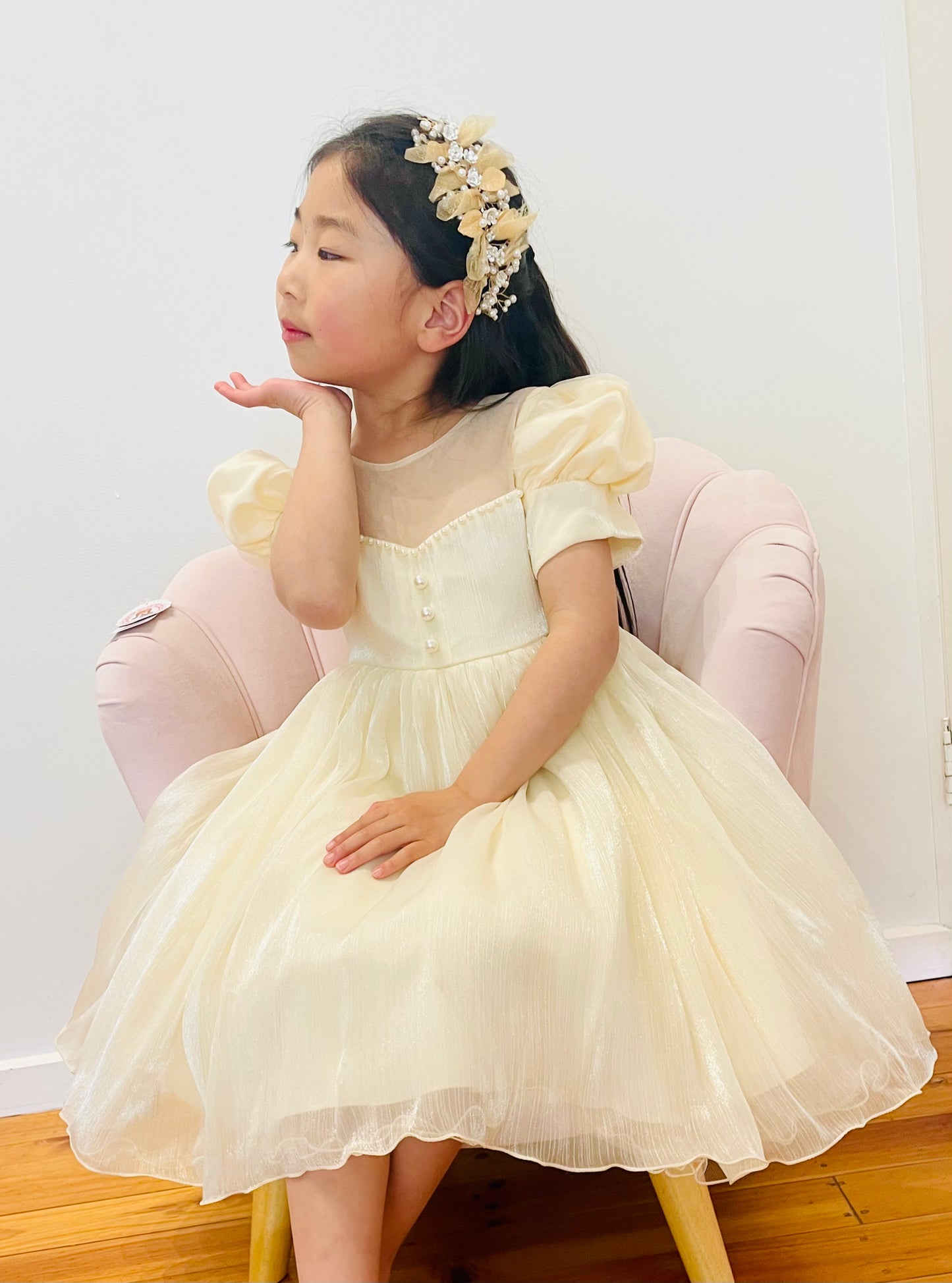 Puff Sleeves Flower Girl Dress