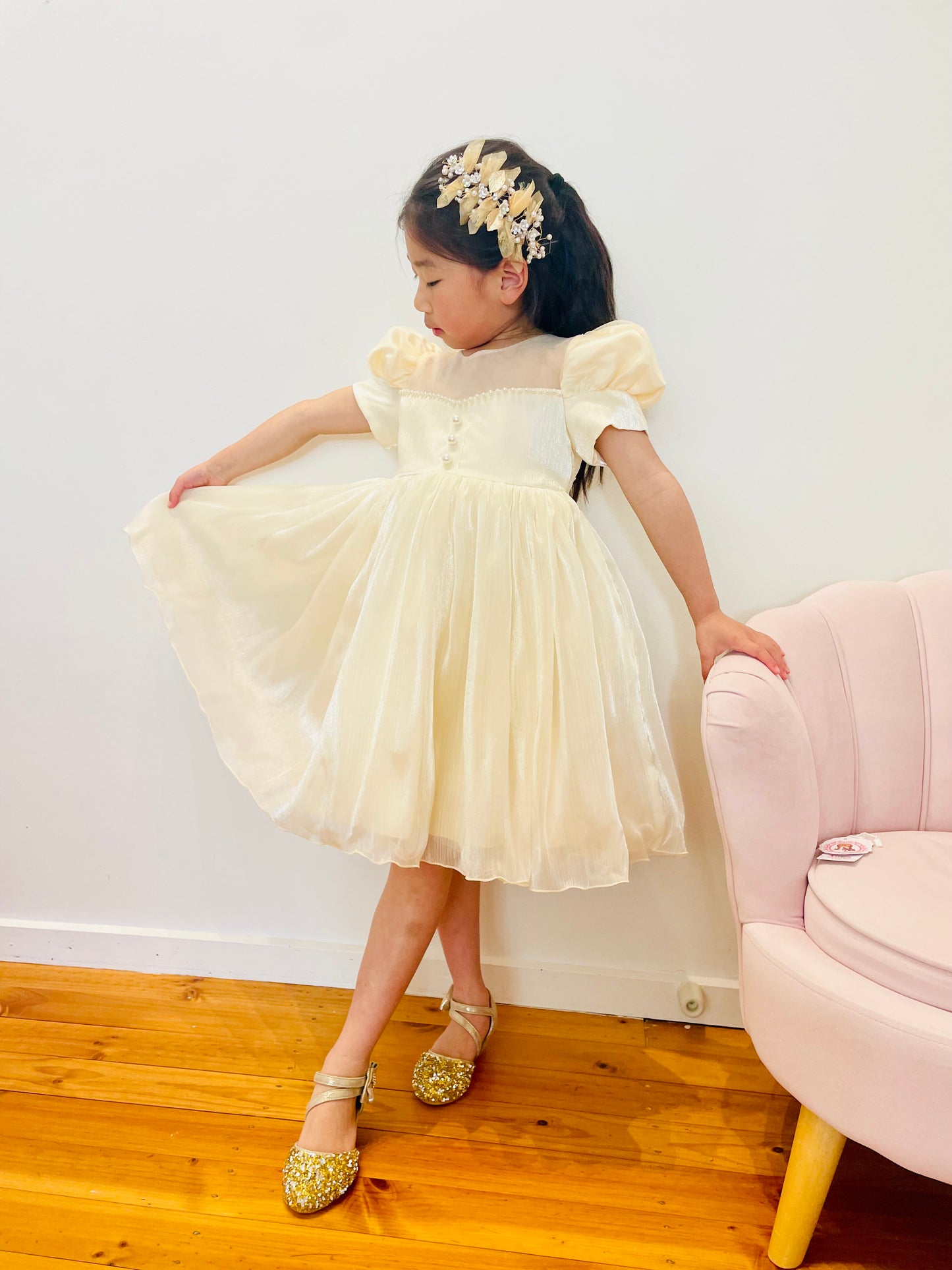 Puff Sleeves Flower Girl Dress