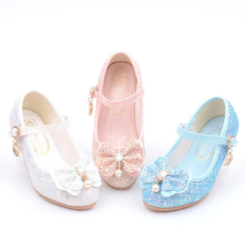 Girls Bow Pearl Heel Shoes