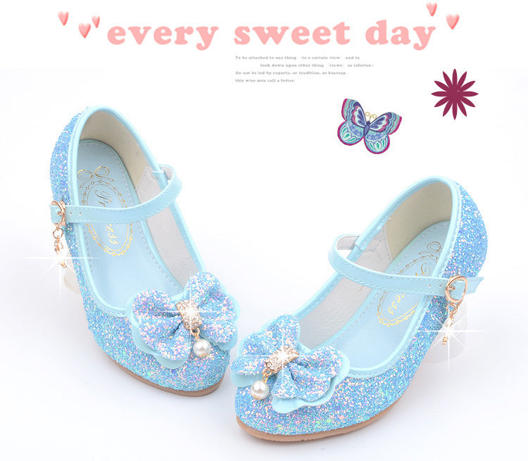 Girls Bow Pearl Heel Shoes