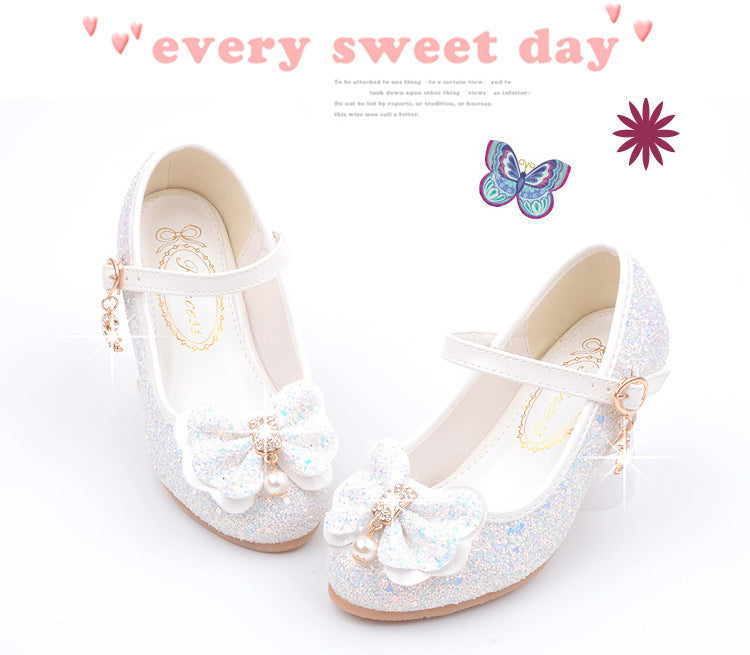 Girls Bow Pearl Heel Shoes