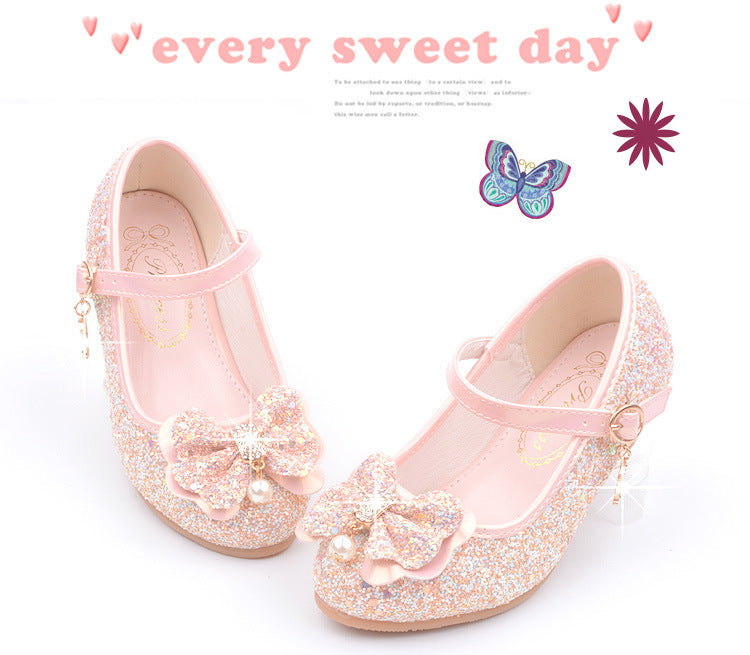 Girls Bow Pearl Heel Shoes