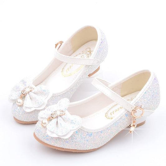 Girls Bow Pearl Heel Shoes