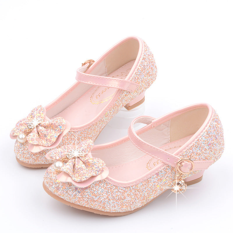 Girls Bow Pearl Heel Shoes