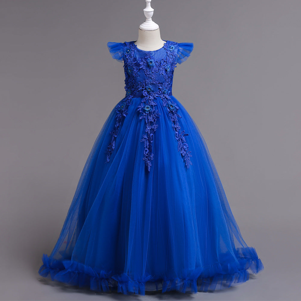 Blue Floor Tulle Flower Girl Dress