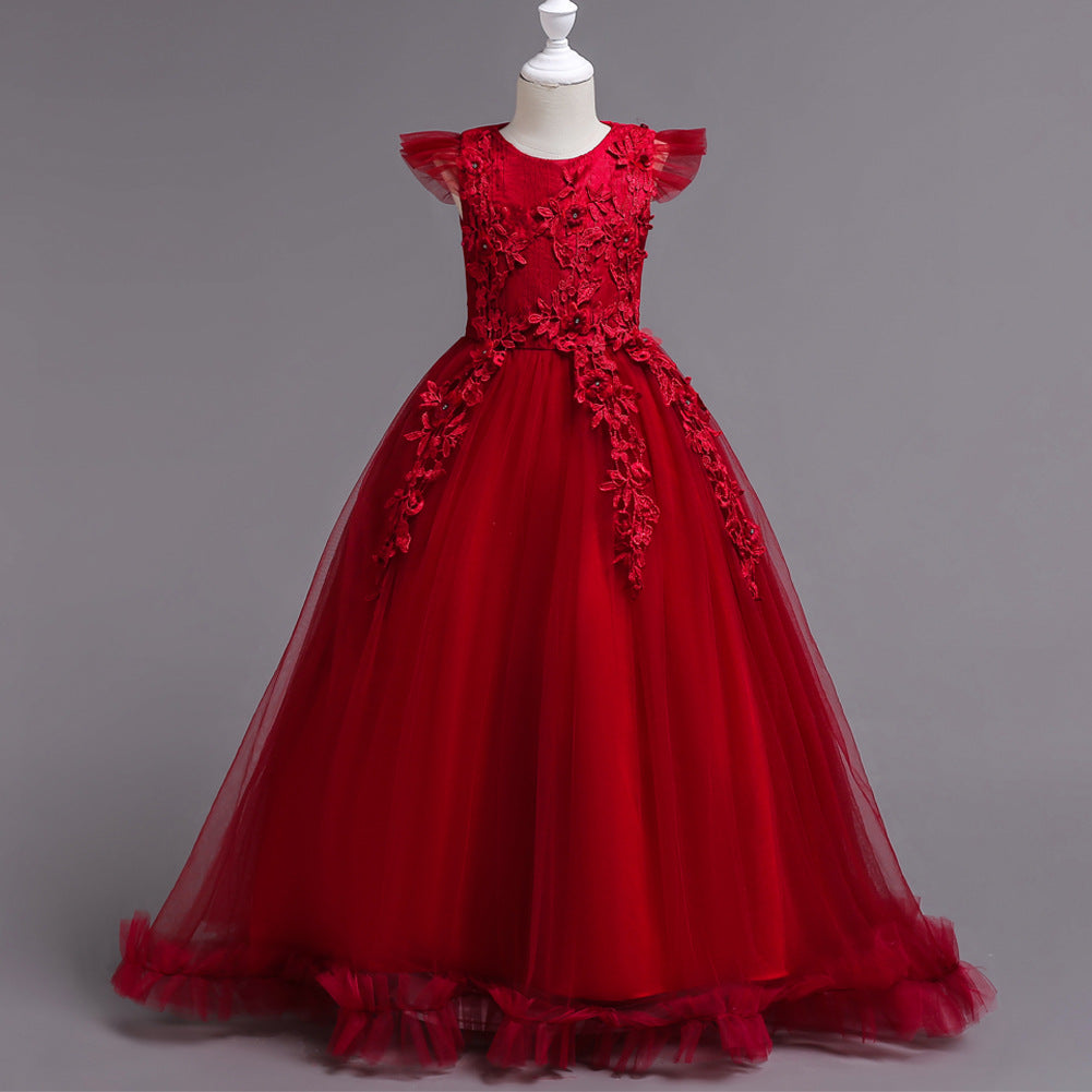 Red Floor Tulle Flower Girl Dress