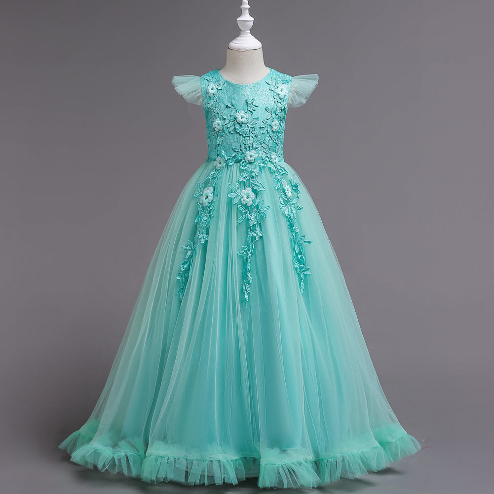 Green Floor Tulle Flower Girl Dress