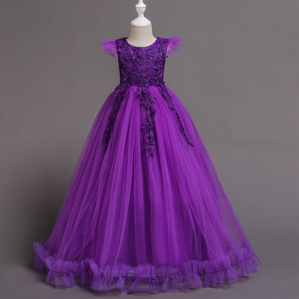 Purple Floor Tulle Flower Girl Dress