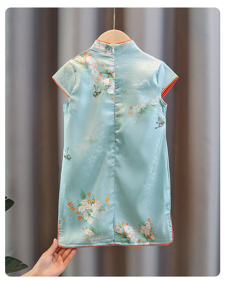 Satin Blue Girls Cheongsam