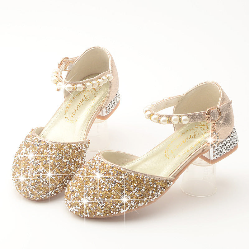 Sequins Girls Heel Shoes