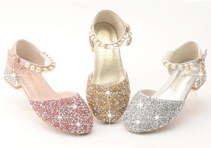 Sequins Girls Heel Shoes