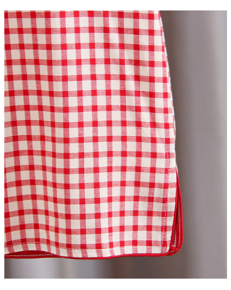 Cotton Girls Cheongsam (Red Plaid)