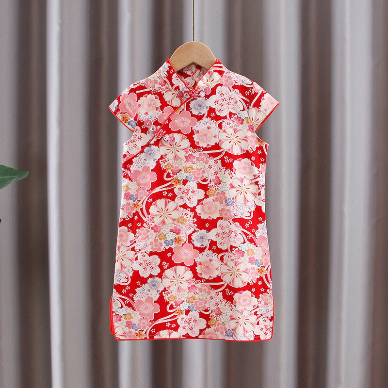 Cotton Girls Cheongsam (Red Flower)