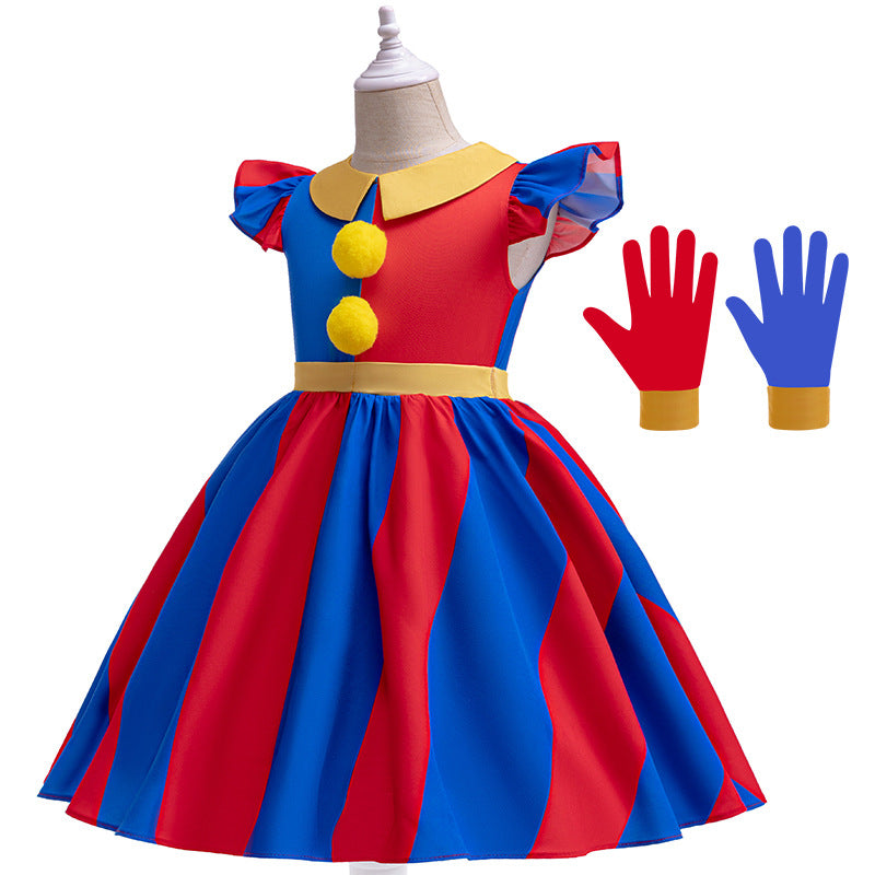 Kids Clown Pomni Costume with Gloves