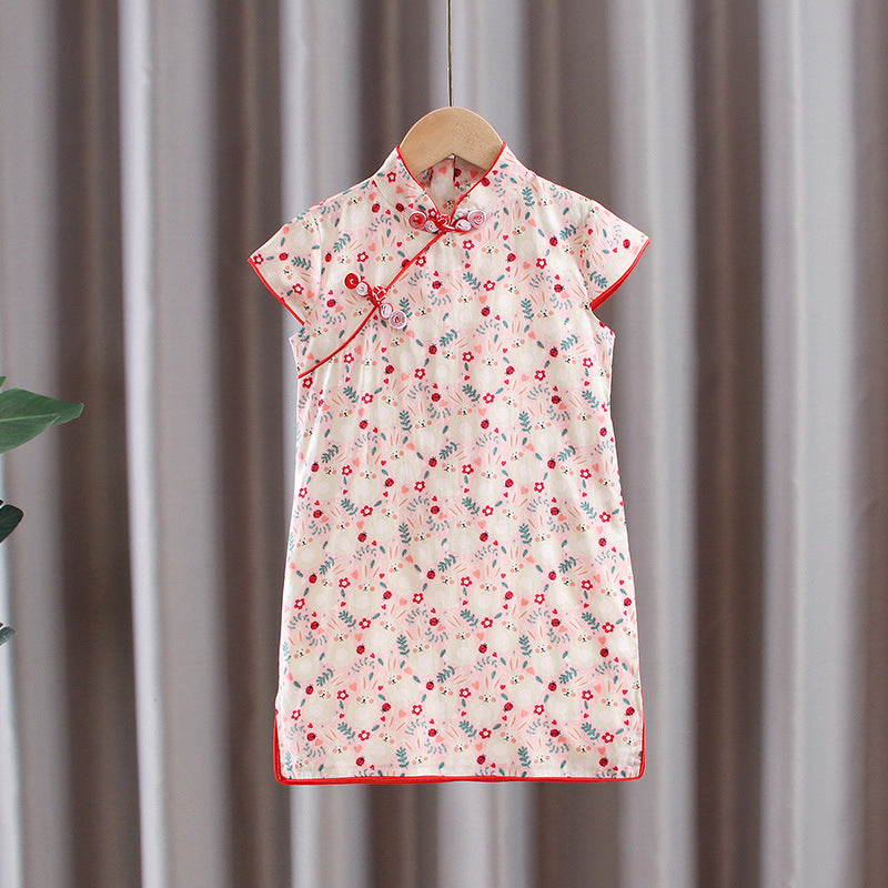 Cotton Girls Cheongsam (White Bunny)