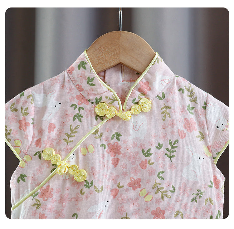 Cotton Girls Cheongsam (Pink Flower)