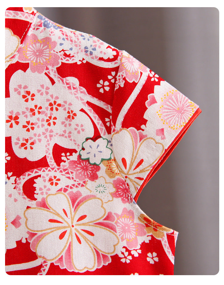 Cotton Girls Cheongsam (Red Flower)