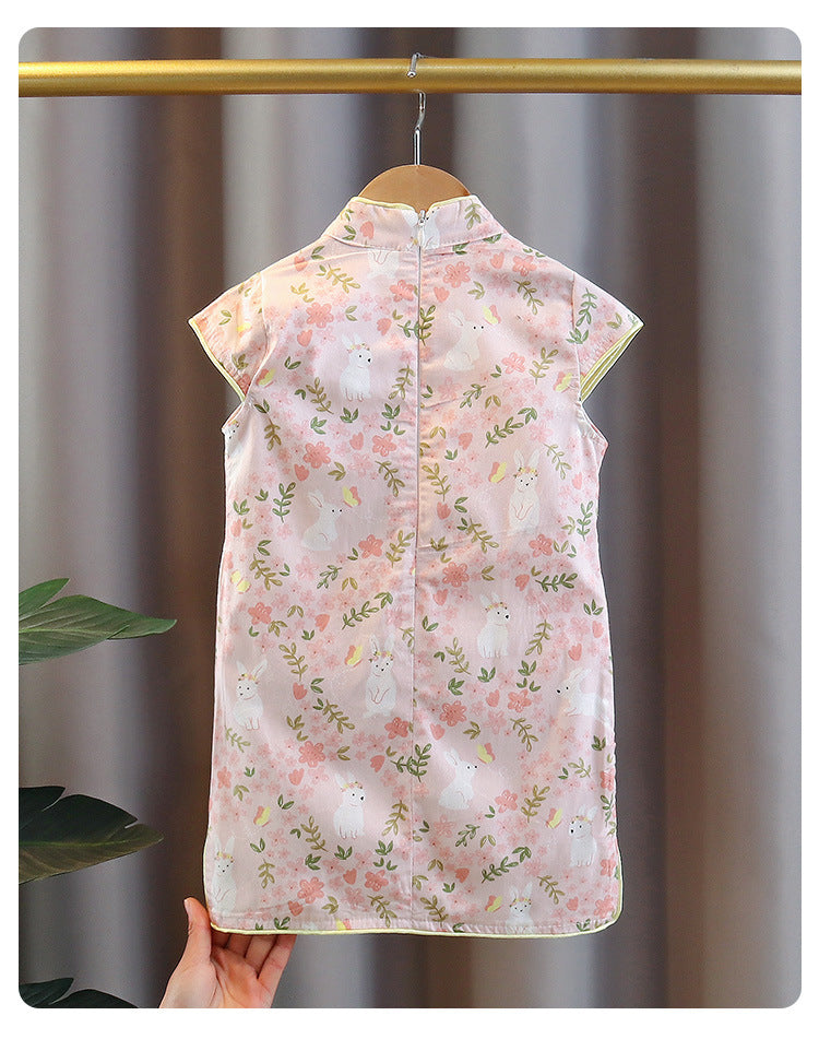 Cotton Girls Cheongsam (Pink Flower)