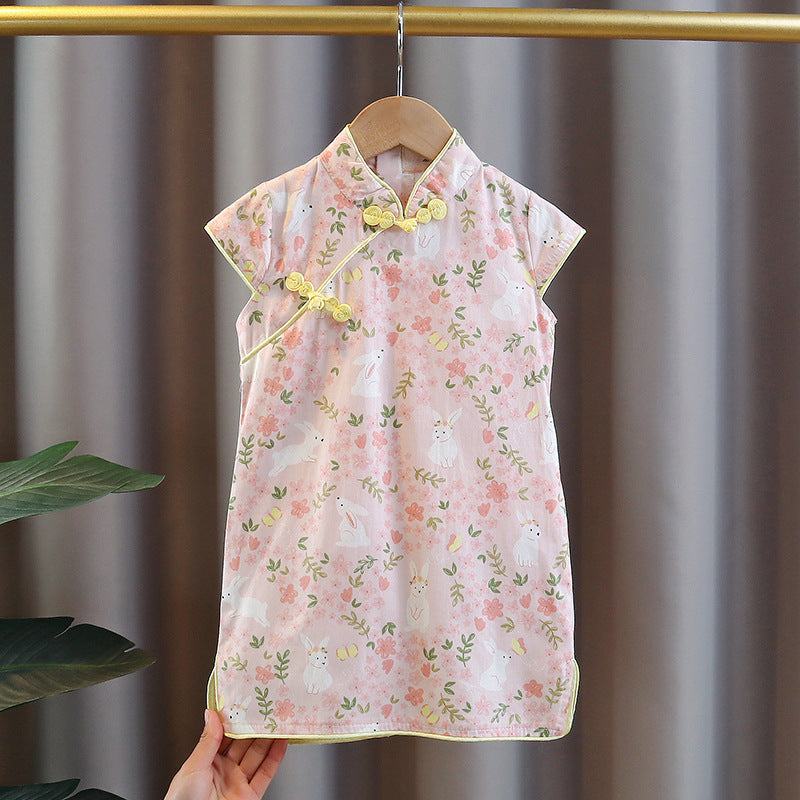 Cotton Girls Cheongsam (Pink Flower)