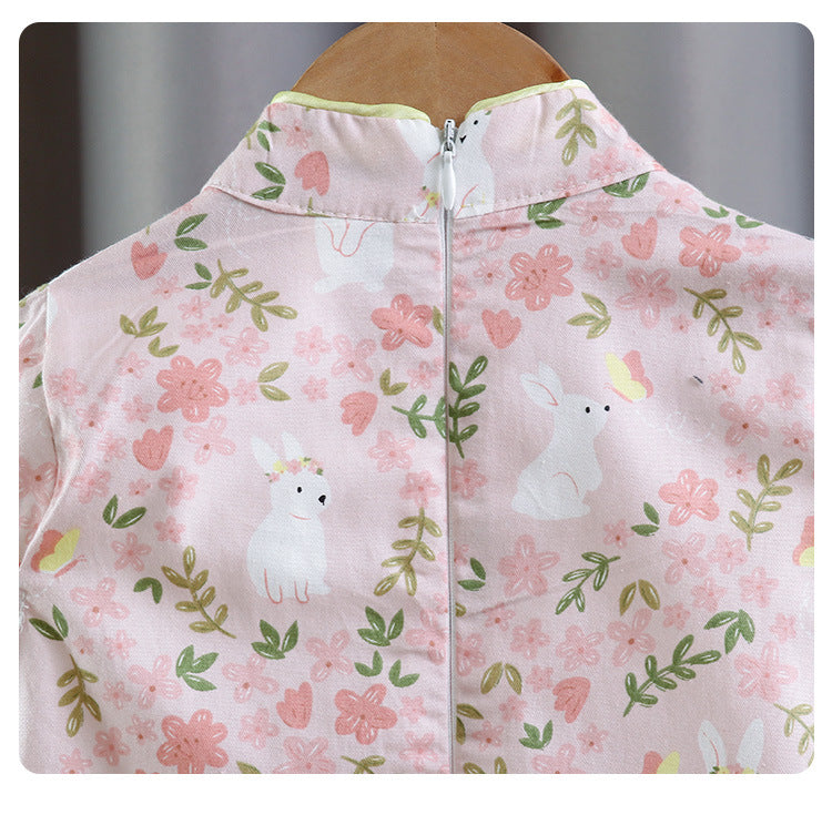 Cotton Girls Cheongsam (Pink Flower)