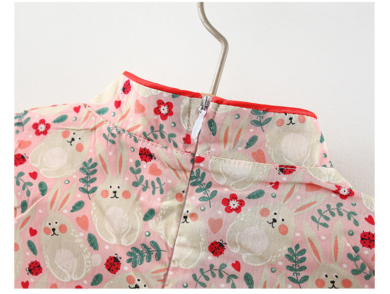 Red Plaid Cotton Baby Cheongsam