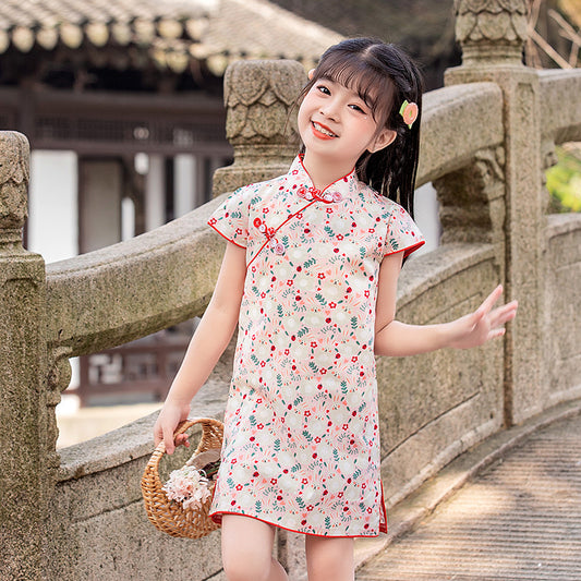 Cotton Girls Cheongsam (White Bunny)