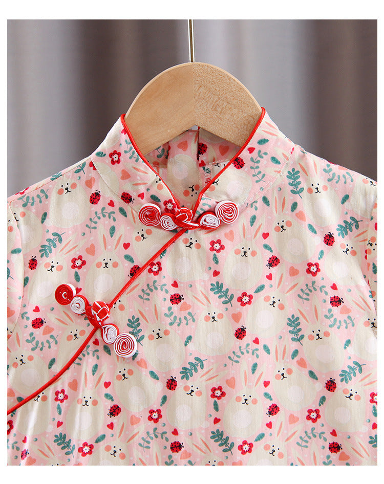 Cotton Girls Cheongsam (White Bunny)