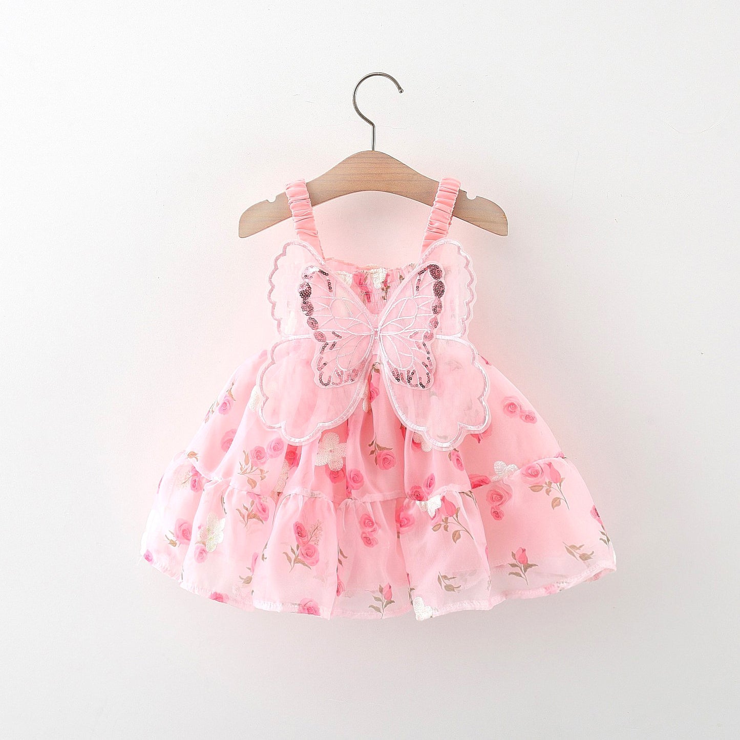 Pink Flower Baby Dress with Butterfly Wings