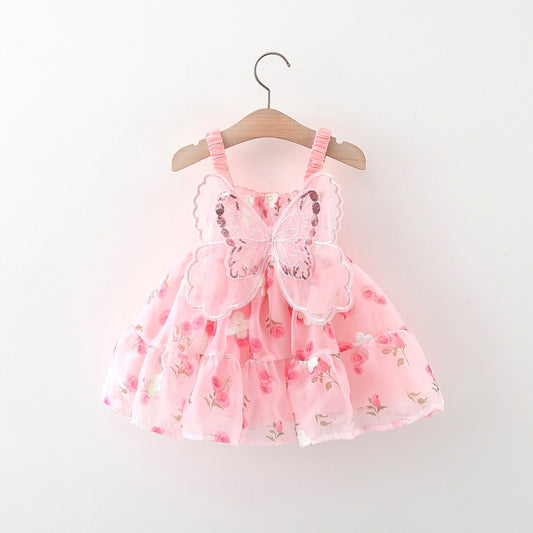 Pink Flower Baby Dress with Butterfly Wings