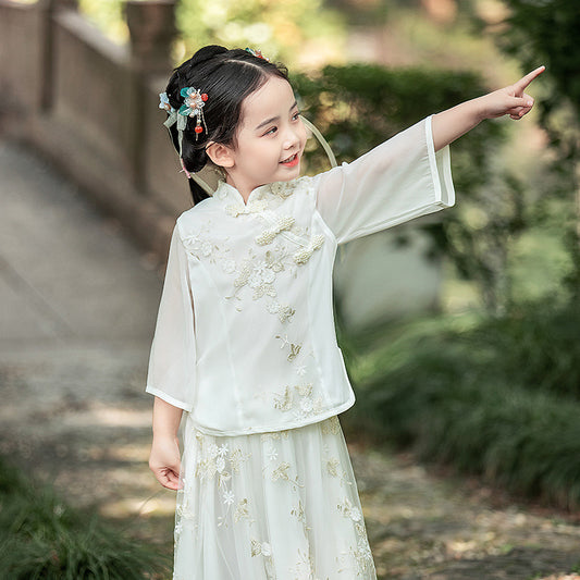 Beige Embroidery Hanfu Suit