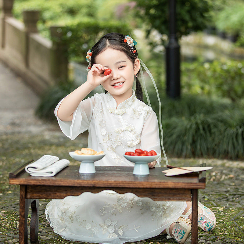 Beige Embroidery Hanfu Suit