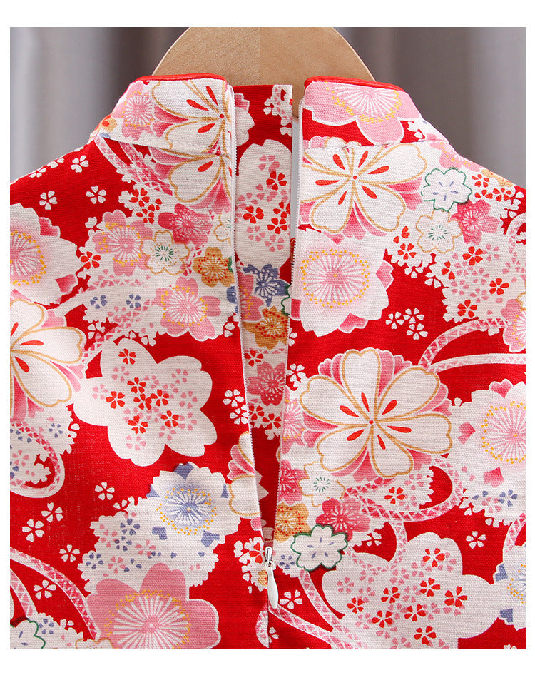 Cotton Girls Cheongsam (Red Flower)