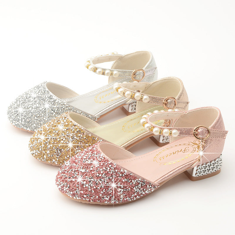 Sequins Girls Heel Shoes