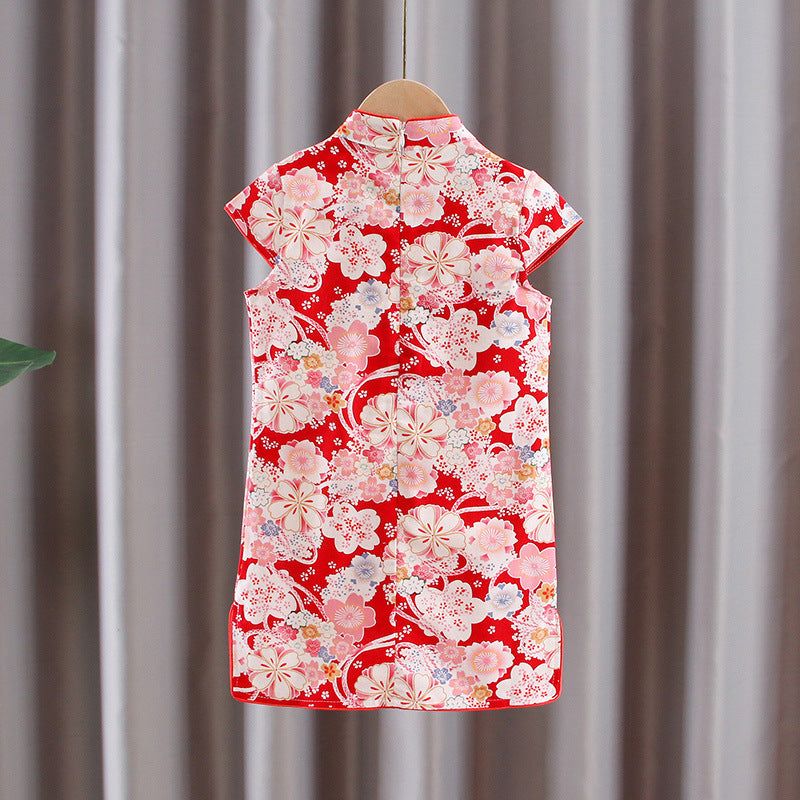 Cotton Girls Cheongsam (Red Flower)