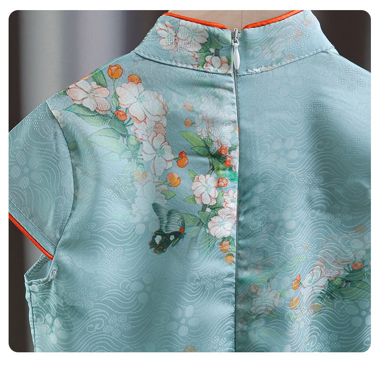 Satin Blue Girls Cheongsam