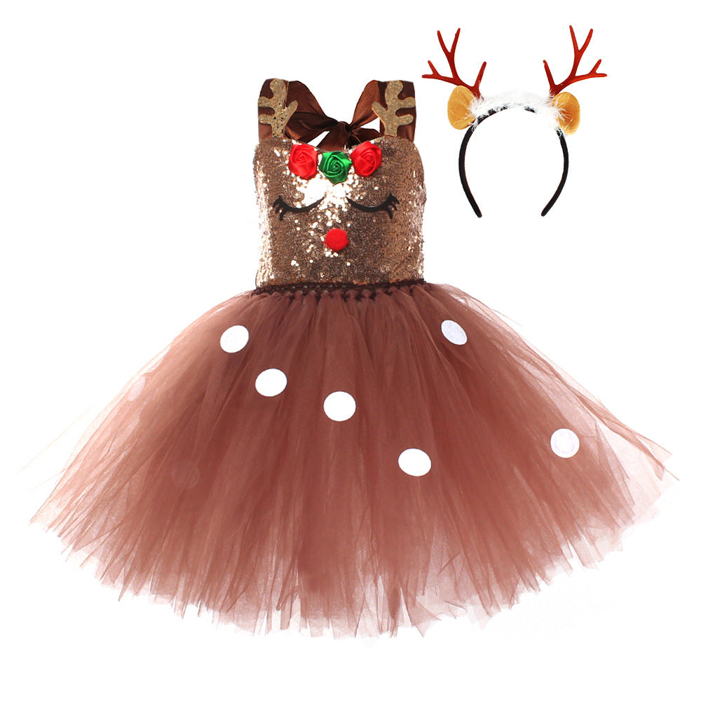 Christmas Sequins Reindeer Tutu Costume