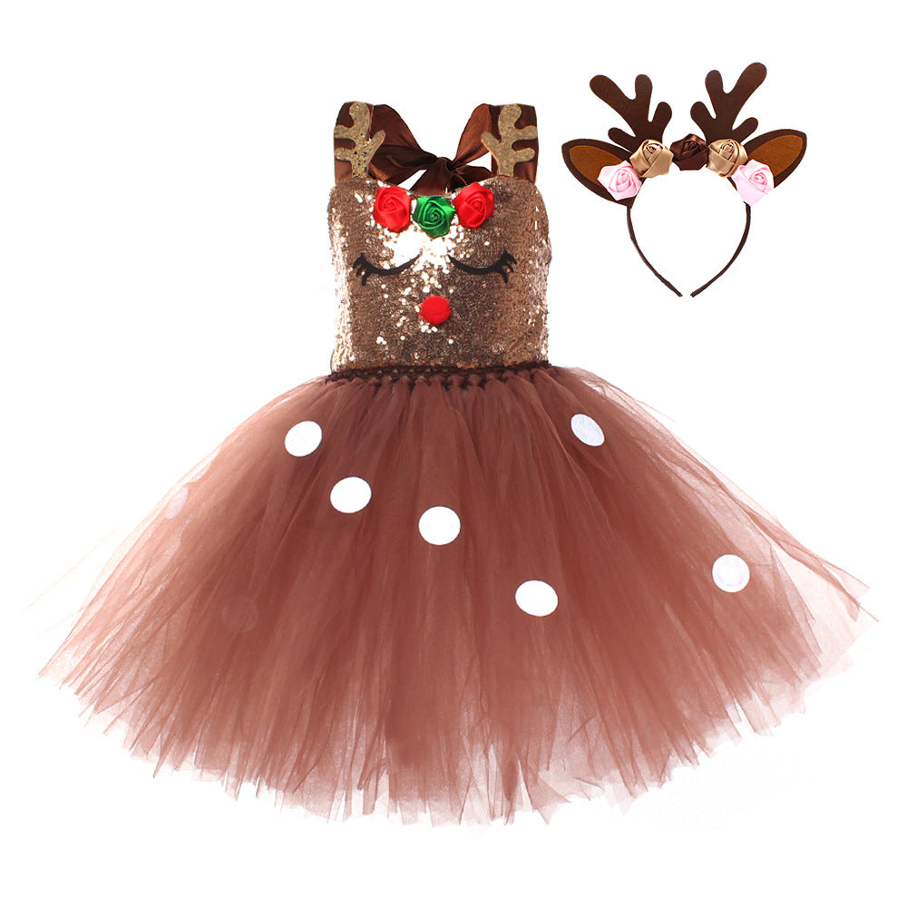 Christmas Sequins Reindeer Tutu Costume