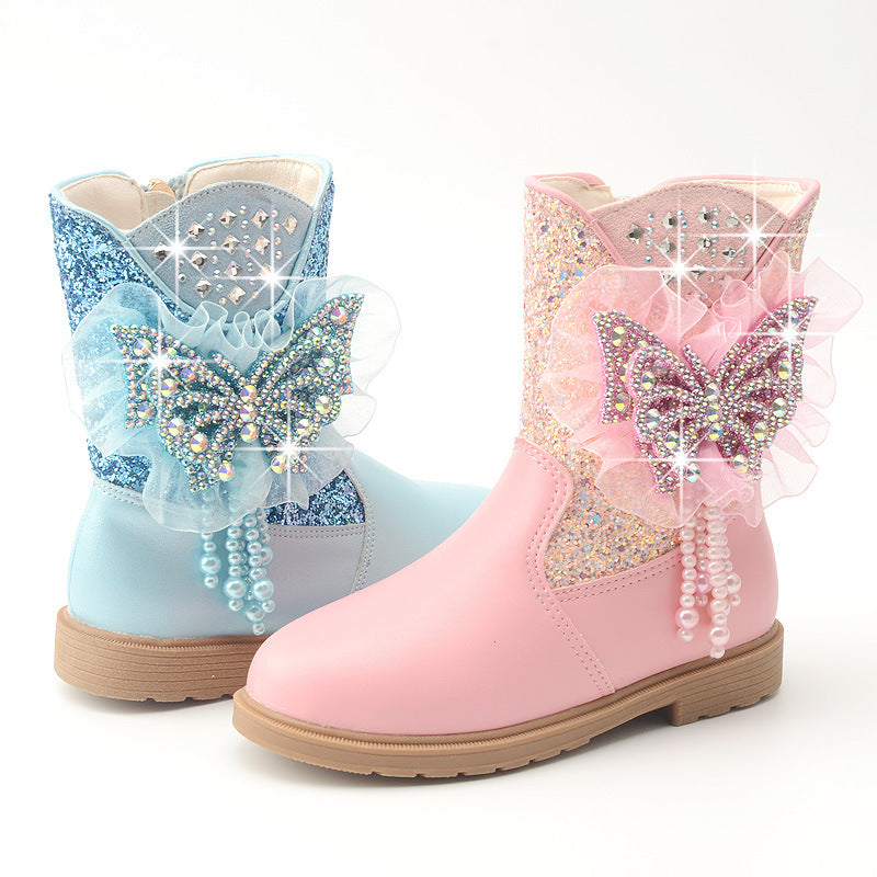 Girl Bling Butterfly Boots (Pink)