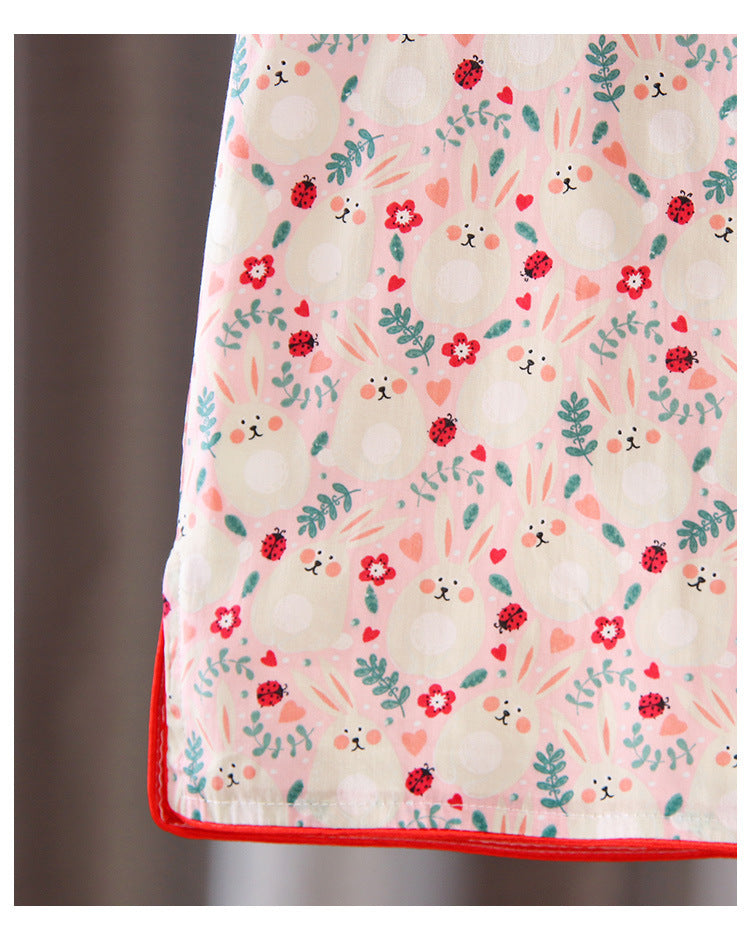 Cotton Girls Cheongsam (White Bunny)