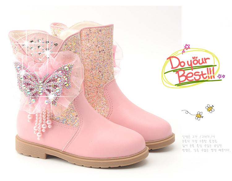 Girl Bling Butterfly Boots (Pink)