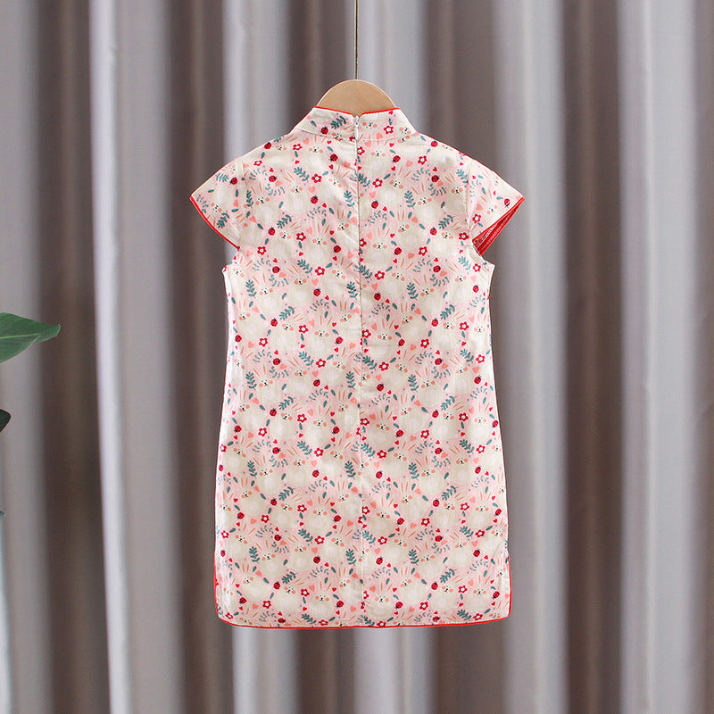 Cotton Girls Cheongsam (White Bunny)