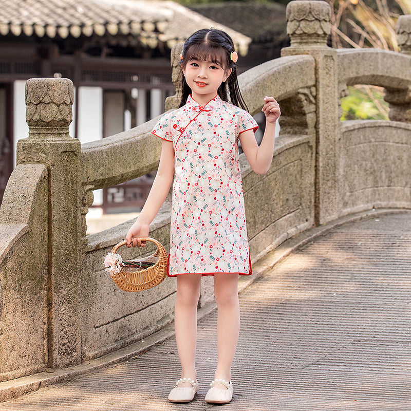 Cotton Girls Cheongsam (White Bunny)