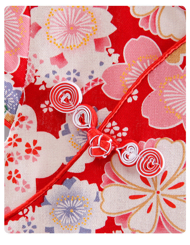 Cotton Girls Cheongsam (Red Flower)